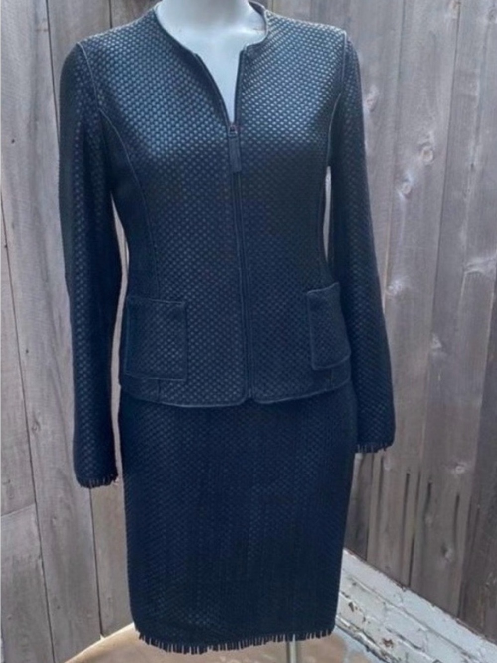 Max Studio Special Edition Women’s Black Woven Leather Jacket and Skirt Size S